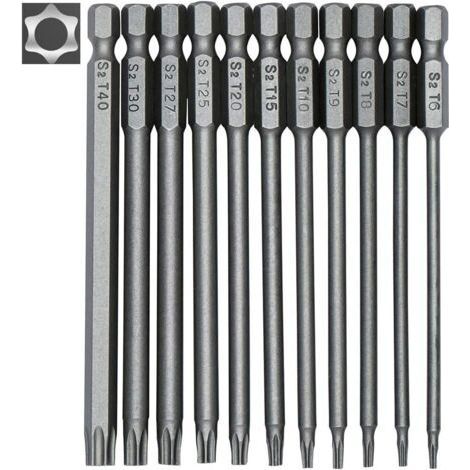 Jeu de 11 Embouts Longs Torx Aimantés 100mm T6-T40 1/4" Tige Hexagonale Pour Tournevis & Visseuse Électrique (1/5)