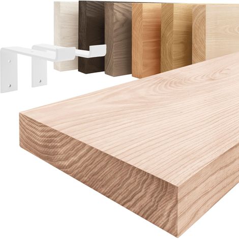 LAMO Manufaktur étagère murale en bois massif, bord régulier, étagère de rangement Original, bois brut / équerre blanche 70cm, LWG-01-A-001-70ZW