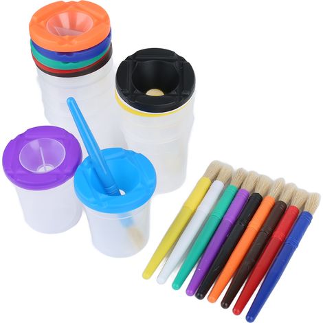 Ensemble de peinture pour enfants comprenant 10 gobelets anti-déversement et des pinceaux, adapté aux tout-petits, aux enfants et aux enfants d'âge préscolaire. (1/5)
