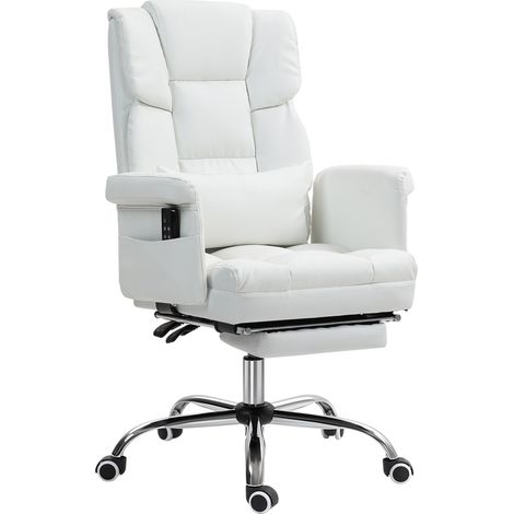 blanc, soutien lombaire, hauteur réglable par télécommande, repose-pieds rétractable, Chaise bureau 6 points massage (1/5)