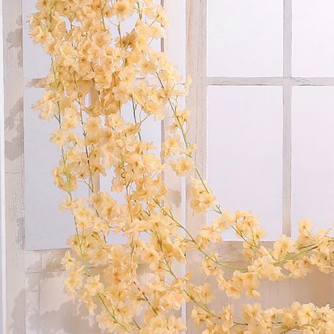 Fleurs artificielles en rotin, guirlande de 1,8 m, 135 fleurs, imitation rotin décoratif en soie et plastique couleur champagne. (1/5)