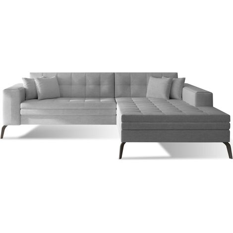 Canapé convertible capitonné angle droit tissu gris clair et pieds métal noir Lazor 295cm (1/5)