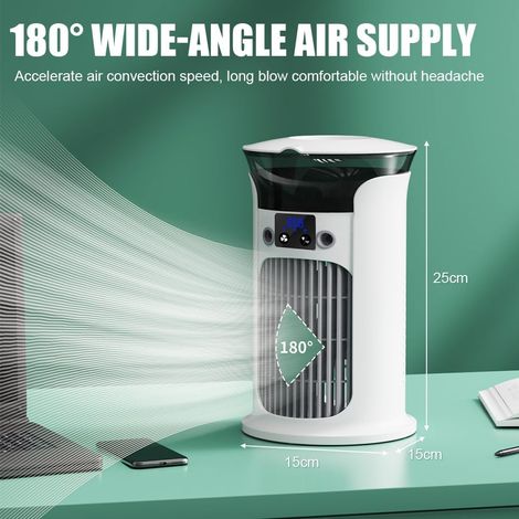 Mini climatiseur portable, Lumière ambiante sept couleurs,Vaporiser pour un refroidissement rapide,Sortie d'air du turbocompresseu (1/4)