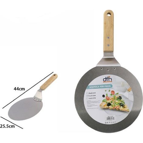TrAdE Shop Traesio - Pala Spatola Per Pizza Manico In Legno Paletta Tagliere Tondo 44 X 25,5 Cm 74184 -