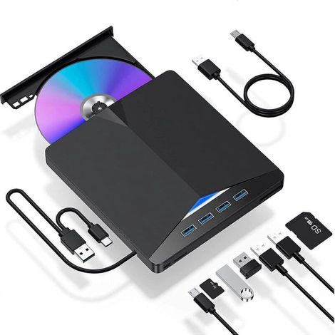 7-in-1-Brenner mit USB-C- und USB-3.0-Anschluss – tragbarer externer CD/DVD-Brenner (Lesen/Schreiben), kompatibel mit Desktop-PCs und Laptops