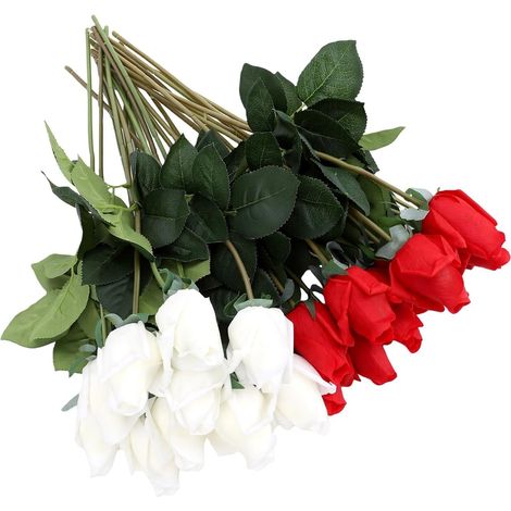 Red and White Flowers, 24 Pieces in Silk, 44 cm, Red and White (1/5)