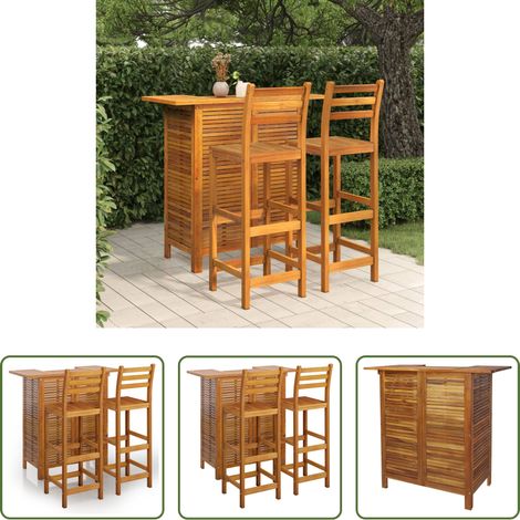 Akazienholz -  3-tlg. Gartenbar-Set Massivholz Akazie (1/5)