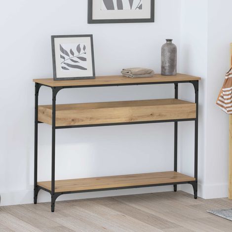 Table console industrielle en bois d’ingénierie et acier, chêne artisanal, 100 x 29 x 75 cm - PANGIVO (1/5)