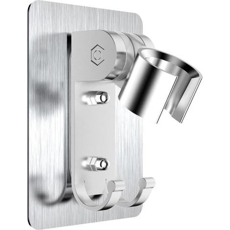 Support de douche - Argent - Installation sans perçage - Ajustable à 90 degrés - Design multifonctionnel (1/4)