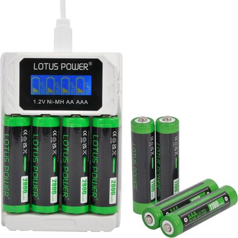 Chargeur Universel 4 emplacements + 4 Piles AA + 4 Piles AAA, Chargeur LCD NiMH (1/4)