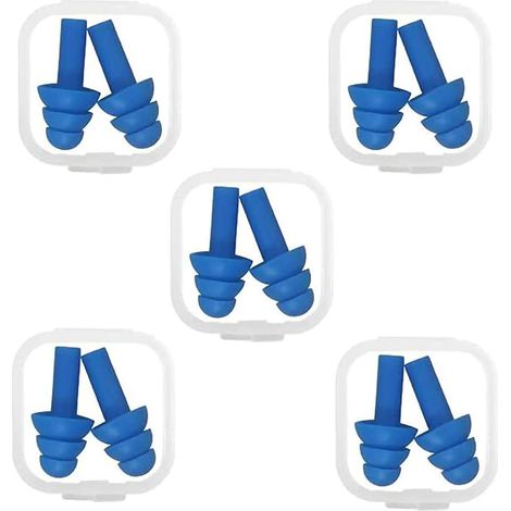 5 Paires Bouchons d'oreille en Silicone, Bouchons d'oreille pour Dormir, Nager Bouchons d'oreilles Étanches, Réutilisables Réduction de Bruit Bouchons d'oreille Convient pour Travail, Sommeil Bleu (1/5)