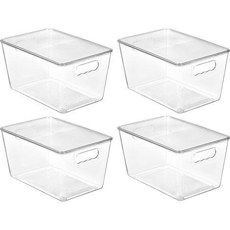 Lot de 4 boîtes de rangement empilables transparentes avec couvercle, grands récipients en plastique avec poignée pour garde-manger, organisation et rangement, parfaits pour la cuisine, le (1/5)