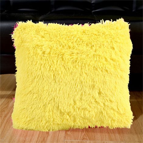 Housse De Coussin - Fourrure Synthétique Courte - 43 x 43 cm - Pour Canapé Chambre Voiture - Jaune - Unité (1/5)