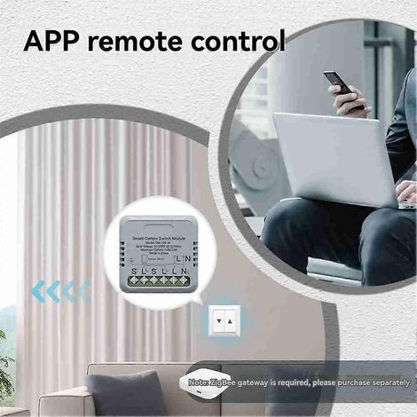 Module de commande intelligent Tuya Zigbee pour rideaux et stores enrouleurs, compatible avec Alexa et Google Home, contrôlable via application mobile. (1/5)