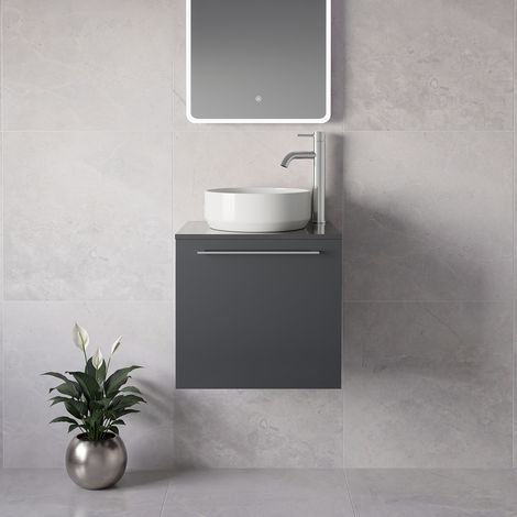 Napoli 390 Gloss Grey 500mm Wall Mounted Single Drawer Vanity Unit for Countertop Basins - 500mm - Chrome 320mm Handle