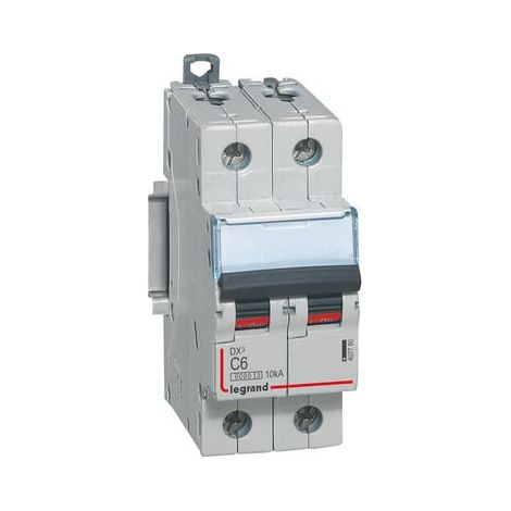 Disjoncteur DX³6000 10kA arrivée haut/départ bas vis 2P 6A courbe C - 2 modules - 407780