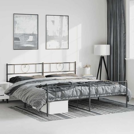 Cadre de lit métal sans matelas avec pied de lit noir 183x213cm (1/5)