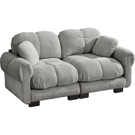ELVMI Divano Modulare con Cuscini Spessi, Schienale Ergonomico e Cuscino Mobile, in Ciniglia, Grigio Chiaro (1/5)