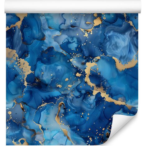 Papier peint bleu encre, bleu marine, turquoise et beige pour salon et chambre 50x1000 (1/5)
