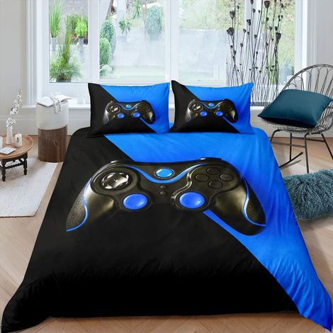 Joueur Sets de Housse de Couette Garçons Video Jeu Jeux Parure de Lit 140x200cm Enfants Console Gamepad Housse de Couette Modern Jeu Manette Décor de Chambre 2 pièces Bleu Bleu - 140x200 cm (1/5)