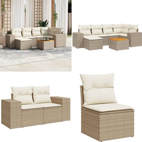 7-tlg. Garten-Sofagarnitur mit Kissen Beige Poly Rattan - Gartenmöbel Set - Esszimmergarnitur - Outdoor Möbel - Lounge Garnitur - Rattan Gartenmöbel - Home & Living (1/5)