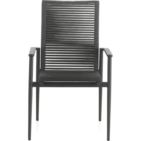 4er-Pack dunkelgraue Aluminium-Sessel mit grün geflochtener Rückenlehne, Col. Strixe (1/5)