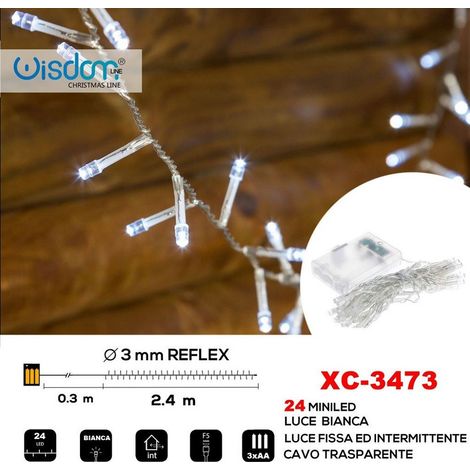 Wisdom - Catena 24led A Batteria Cavo Trasparente Luce Bianca Fissa+intermittente Xc-3473 -