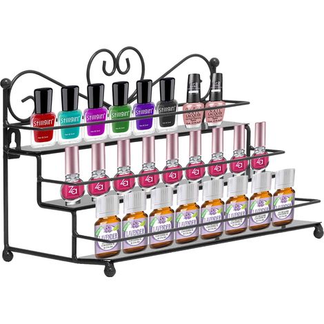 Etagère Murale 3 Niveaux - Porte-Flacons Pour Vernis À Ongles Huiles Essentielles Parfums - Métal Noir - 28 x 20 x 16 cm - 1 Pièce (1/4)