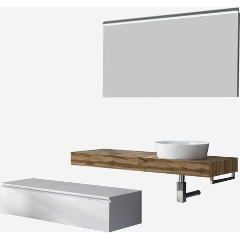 Mobile bagno sospeso con specchio led e lavabo Astra - Legno Naturale