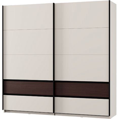 Guardaroba 2 Ante Vangvi, Armadio Camera da Letto 2 Ripiani, Appendiabiti, Apertura Scorrevole, 220x217h cm Bianco Crema