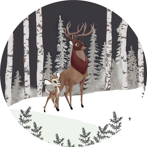 papier peint panoramique rond adhésif Bambi Great Prince gris et marron - Disney (1/3)
