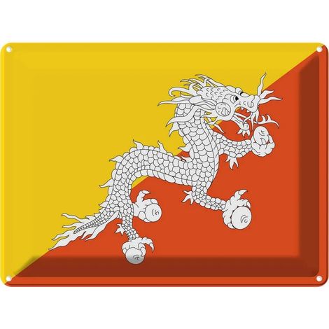 Plaque métallique 30x40 cm Drapeau et armoiries du Bhoutan (1/5)