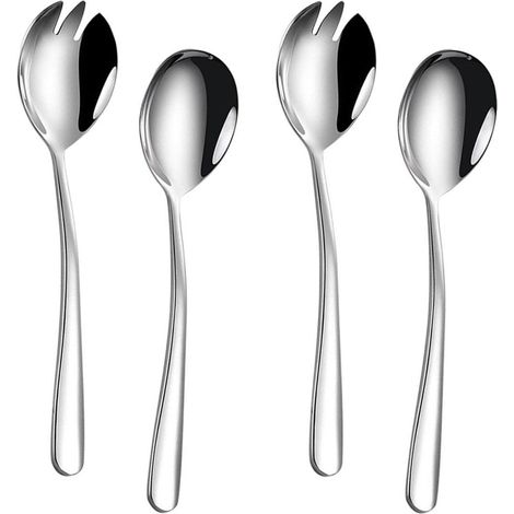 Ménagère à Salade Inox - Couverts à Salade - 19,5 cm - Lot de 4 - Argent (1/5)