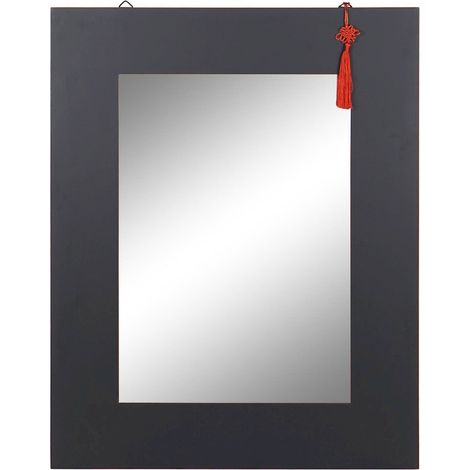Miroir élégant noir style oriental en bois SPRUCE - Noir profond avec touche orientale rouge (1/3)