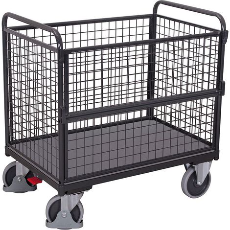 VARIOfit Drahtkastenwagen mit halb abklappbarer Längswand 1000x650mm Anthrazitgrau RAL 7016