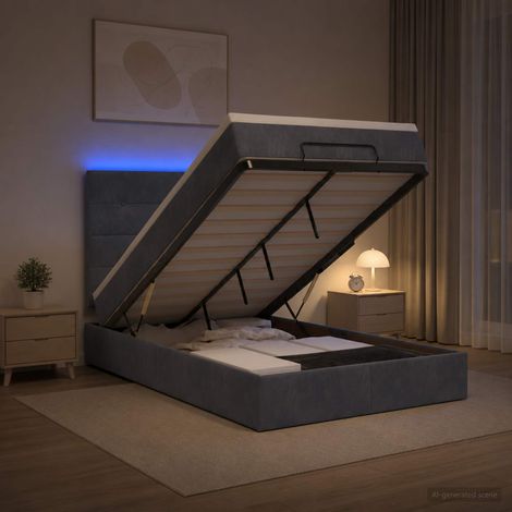 Cama tipo otomana con colchón y LED Gris oscuro 120 x 200 cm (1/5)
