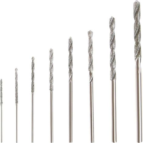 Set di 8 punte diamantate elicoidali (da 0,8 a 3 mm) per la foratura precisa di giada, vetro, perline e conchiglie – Adatte all'uso con trapano fisso o sospeso