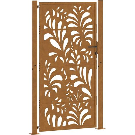 Portail de jardin 100x200 cm en acier patiné motif vagues (1/5)