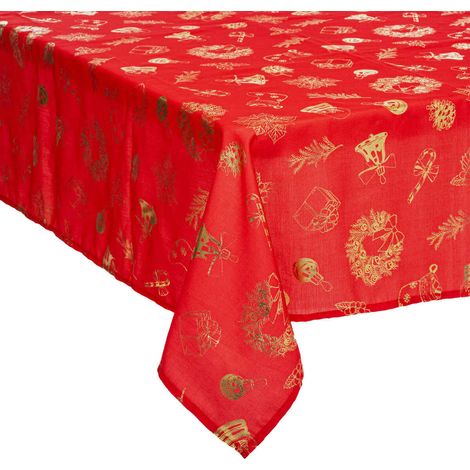 Nappe de Fêtes Rouge Imprimé Or  140 x 240 cm - Feeric Christmas (1/2)