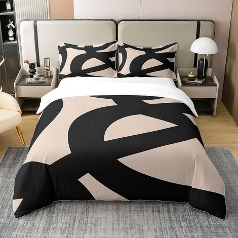 Coton Noir et Beige Housse de Couette 200x200cm Géométrique Moderne Literie Set Adolescents Adultes Abstrait Unisexe Art Parure de lit Abstract Art Housse de Couette décoration - 200 x 200 cm + 2 taie (1/5)