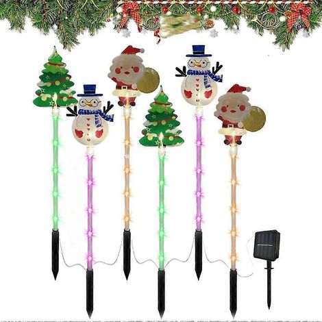 Lot de 6 guirlandes lumineuses solaires LED d'extérieur à encastrer au sol, étanches, pour sapin de Noël, bonhomme de neige et Père Noël. (1/5)