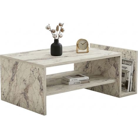 Couchtisch Piuro, ein Fach, Rechteckform, Plattenfarbe Marmor, 87x50x32h cm Weiß Marmor