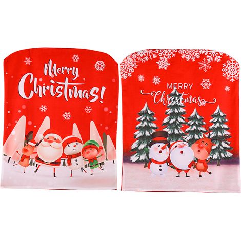 Set mit 4 weihnachtlichen Stuhlhussen, Stuhllehnenbezüge mit Weihnachtsmotiven, rot-weiße Tischdekoration für Weihnachtsfeiern (1/5)