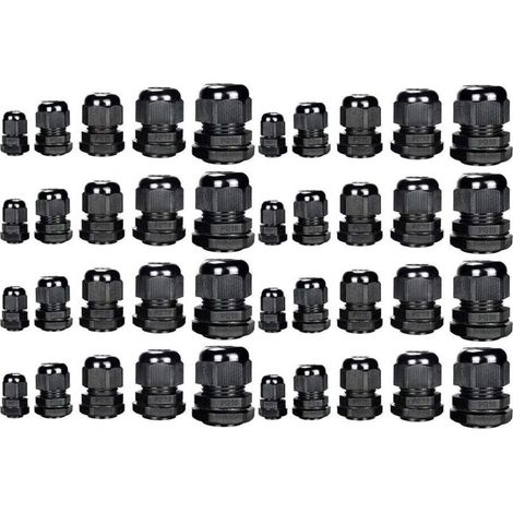 Presse-étoupes en plastique Étanche Réglable 3.5-13mm Joints-presse-étoupes Protections de fil PG7, PG9, PG11, PG13.5, PG16, Paquet de 40 (1/5)