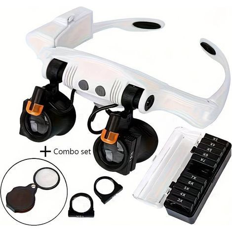 Casco microscopio a LED e mini lente d'ingrandimento pieghevole con ingrandimento da 3x a 10x – distanza di lavoro 2–16 cm – ideale per artigiani che riparano orologi, gioielli e monete. Batterie non  (1/5)