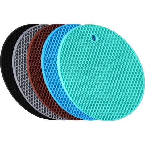 Dessous de plat en silicone extra-épais, lot de 5, en caoutchouc résistant à la chaleur pour la vaisselle. (1/5)