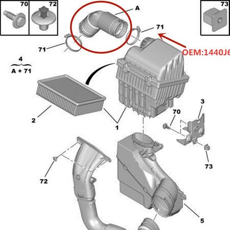 1440J6 convient pour Peugeot 307CC SW Citroën C4 Triumph coude du tuyau d'admission du filtre à air, coude en caoutchouc, reliant le filtre à air et le corps de papillon. (1/4)