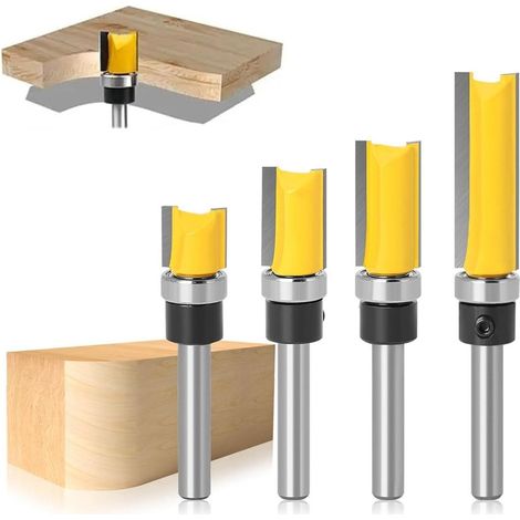 4-teiliger Satz bündigfräser, 8 mm Schaftdurchmesser, Schaftfräser für die Holzbearbeitung mit Senkfräsern, verwendet für Präzisionsfräsen und Nuten. (1/5)