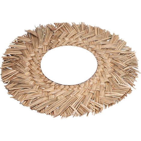 Miroir suspendu en paille tressée, décoration rétro nordique, rond, tissé à la main, couleur naturelle (1/5)