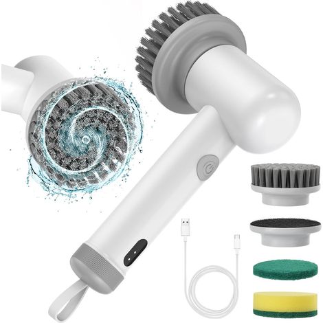 Brosse Electrique Nettoyage, Rechargeable Étanche Épurateur de Rotation sans Fils, avec 3 Têtes (1/5)